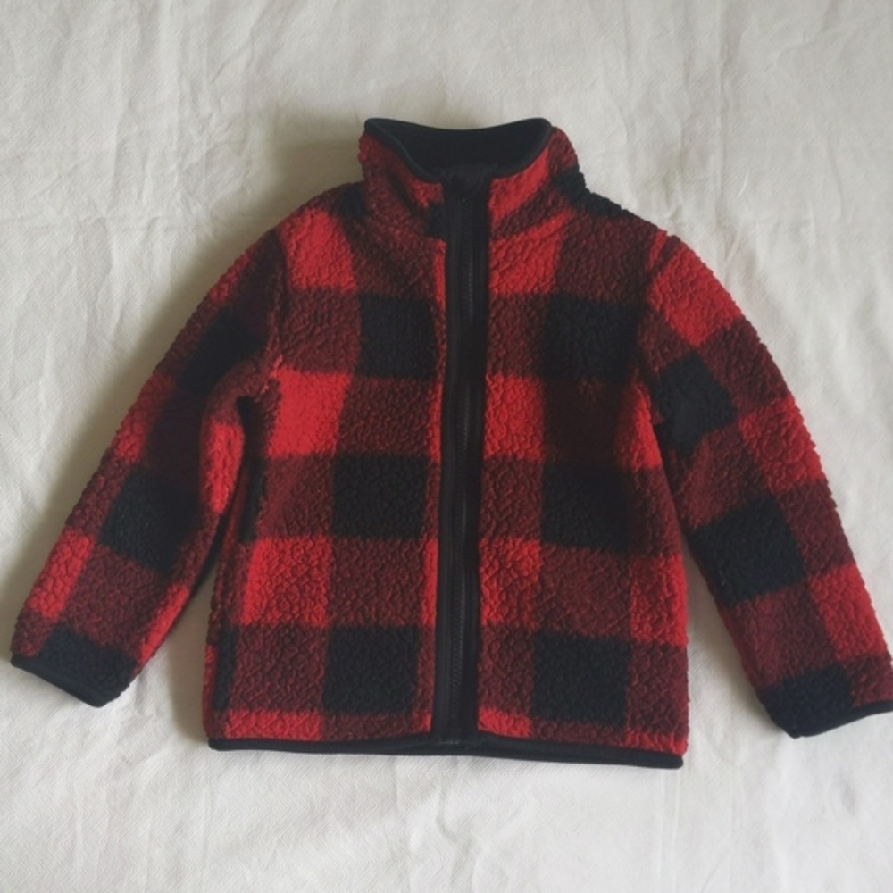 joe fresh active buffalo check plaid sherpa teddy jacket 2T toddler unisex
